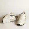Running Sole in white leather and mesh with blue laminated leather star