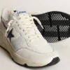 Running Sole in white leather and mesh with blue laminated leather star
