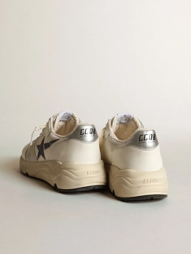 Running Sole in white leather and mesh with blue laminated leather star
