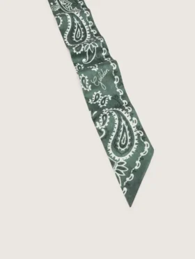 Set of two twill ribbons with green paisley pattern