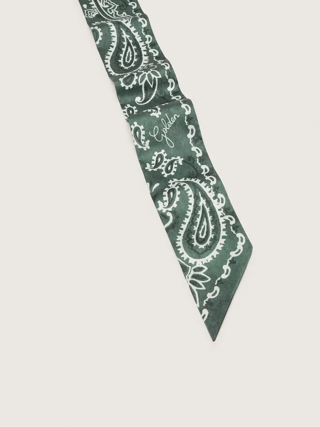 Set of two twill ribbons with green paisley pattern