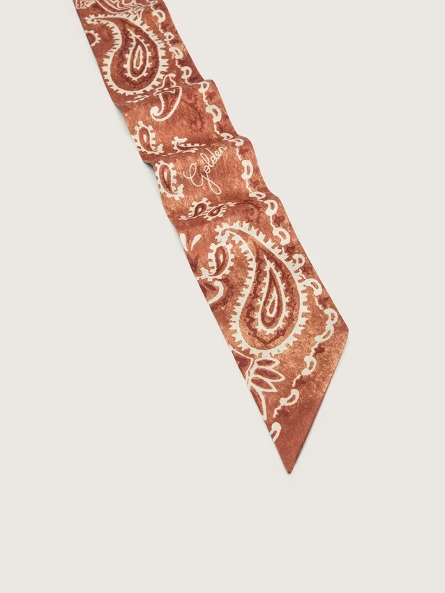 Set of two twill ribbons with orange paisley pattern
