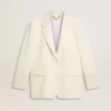 Single-breasted oversize jacket in white with silk effect and embroidery