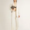 Single-breasted oversize jacket in white with silk effect and embroidery