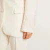 Single-breasted oversize jacket in white with silk effect and embroidery