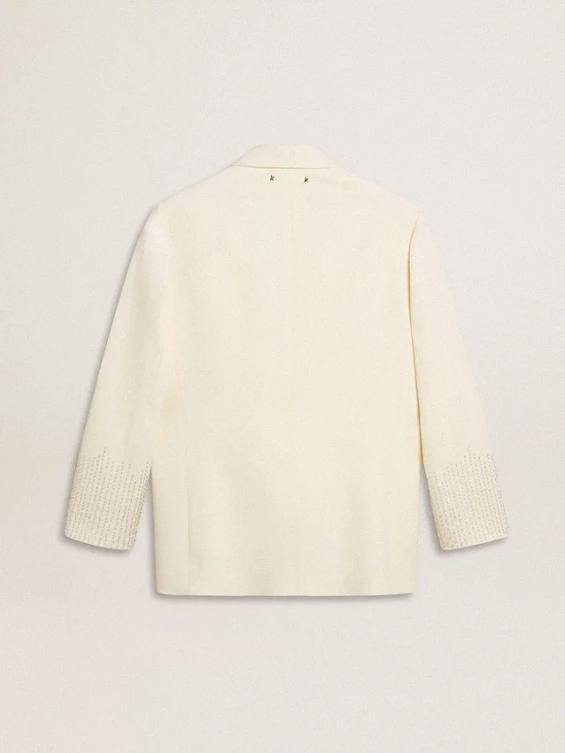 Single-breasted oversize jacket in white with silk effect and embroidery