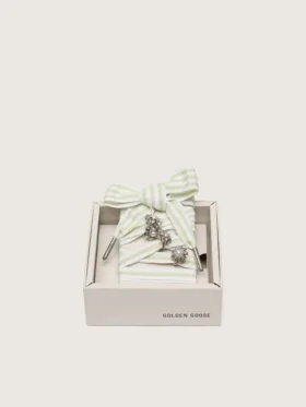Skins green and white striped laces with jewel charms