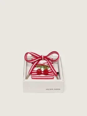 Skins red and white laces with cherry charm