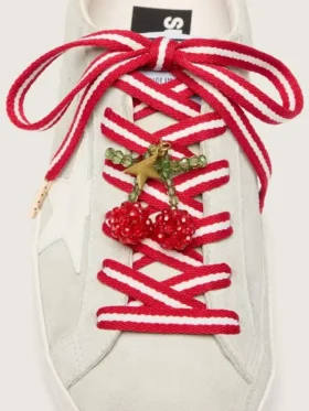 Skins red and white laces with cherry charm
