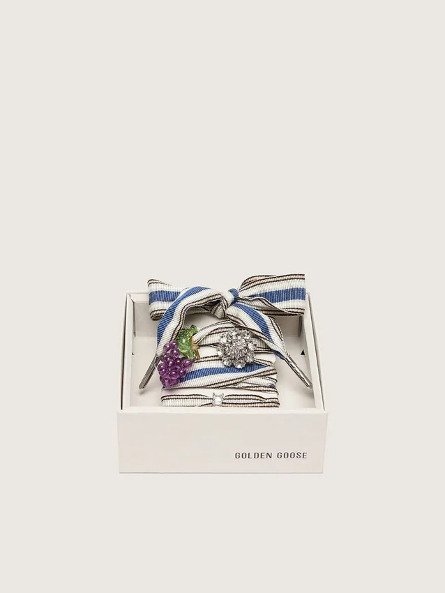Skins striped laces with grape and crystal charms