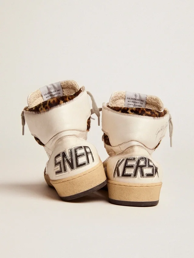 Sky-Star sneakers with signature on the ankle and leopard-print pony skin inserts