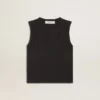 Sleeveless T-shirt in worn-black with tone-on-tone gradient embroidery