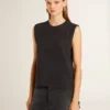 Sleeveless T-shirt in worn-black with tone-on-tone gradient embroidery