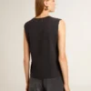 Sleeveless T-shirt in worn-black with tone-on-tone gradient embroidery