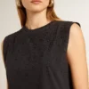Sleeveless T-shirt in worn-black with tone-on-tone gradient embroidery