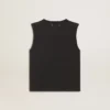 Sleeveless T-shirt in worn-black with tone-on-tone gradient embroidery