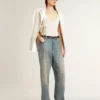 Sleeveless top embroidered with worn-white ribbing