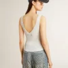 Sleeveless top embroidered with worn-white ribbing
