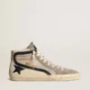 Slide in beige mesh and nylon with blue leather star and flash