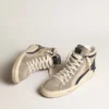 Slide in beige mesh and nylon with blue leather star and flash