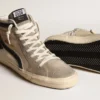 Slide in beige mesh and nylon with blue leather star and flash