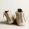 Slide in beige mesh and nylon with blue leather star and flash