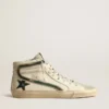 Slide in beige nappa with green laminated leather star and flash