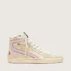 Slide in beige with pink metallic leather star and flash
