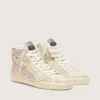 Slide in beige with pink metallic leather star and flash