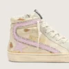 Slide in beige with pink metallic leather star and flash