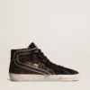 Slide in brown glitter with black leather star and flash