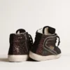 Slide in brown glitter with black leather star and flash