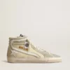 Slide in ivory nylon with white leather star and Swaroski tongue