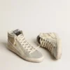 Slide in ivory nylon with white leather star and Swaroski tongue