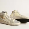 Slide in ivory nylon with white leather star and Swaroski tongue