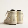 Slide in ivory nylon with white leather star and Swaroski tongue