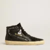 Slide in leather with black star and Swarovski crystal flash