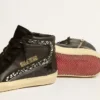 Slide in leather with black star and Swarovski crystal flash