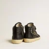 Slide in leather with black star and Swarovski crystal flash