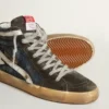 Slide in midnight-blue denim with white leather star