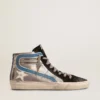 Slide in silver metallic leather with white leather star
