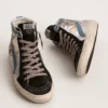 Slide in silver metallic leather with white leather star