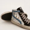 Slide in silver metallic leather with white leather star