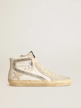 Slide with nude leather star and suede and Swarovski crystal flash