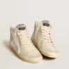 Slide with nude leather star and suede and Swarovski crystal flash