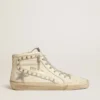 Slide with silver metallic leather star and leather flash with stars