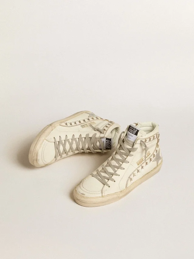Slide with silver metallic leather star and leather flash with stars