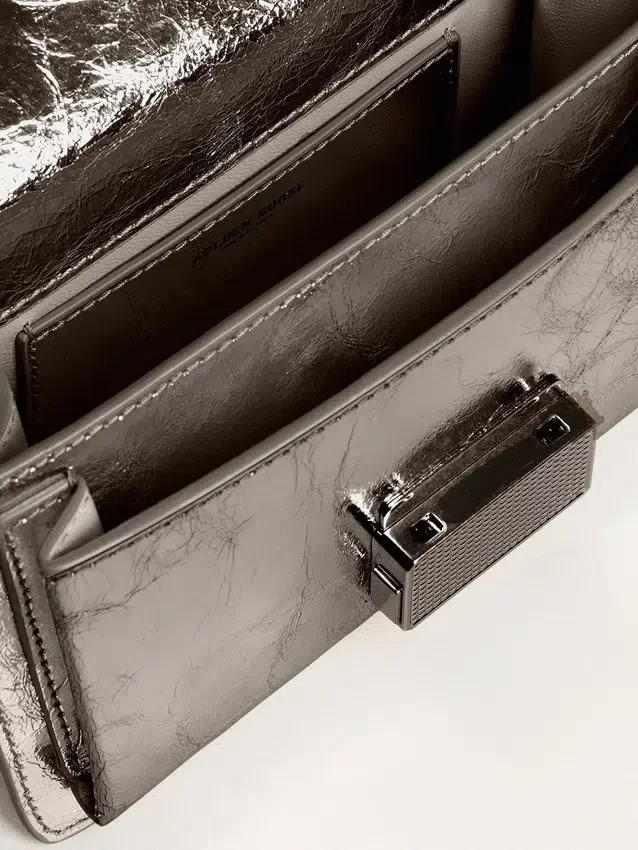 Small Venezia Bag in anthracite-gray metallic leather with black details