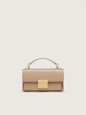 Small Venezia Bag in beige boarded leather with gold details