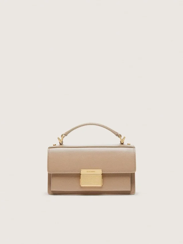 Small Venezia Bag in beige boarded leather with gold details